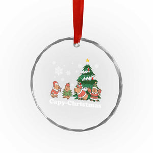 Xmas Capybara Crystal Glass Ornament Funny Capy Xmas Gift Idea TS12 Transparent Glass 3'' Circle Print Your Wear