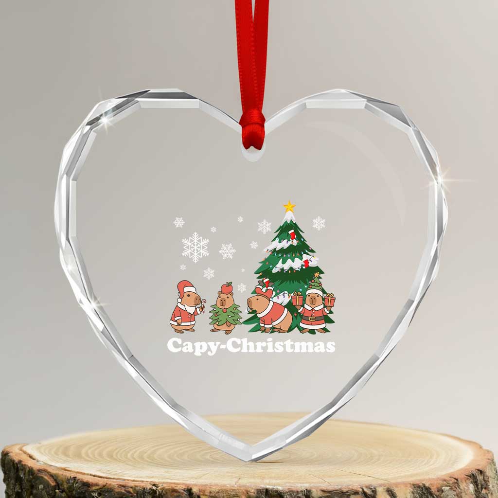 Xmas Capybara Heart Crystal Glass Ornament Funny Capy Xmas Gift Idea TS12 Transparent Glass 3'' Heart Print Your Wear