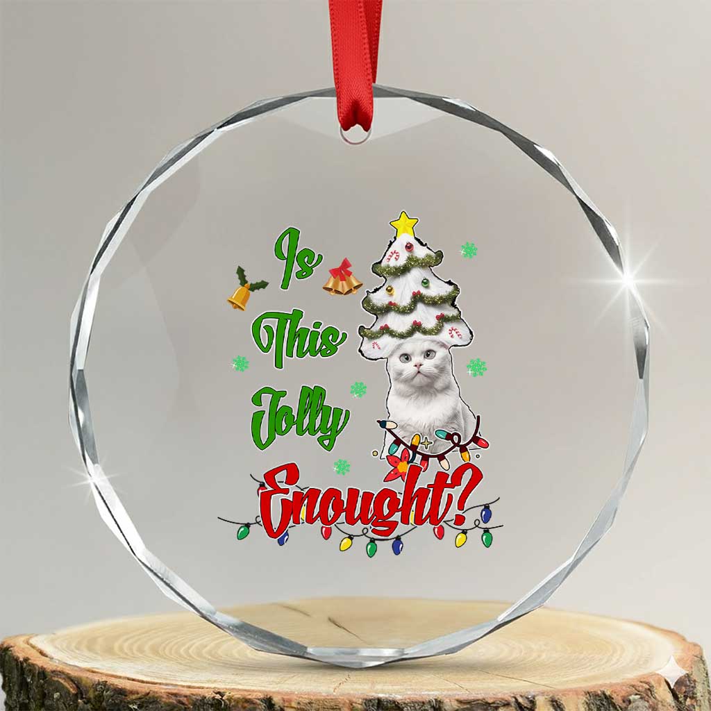 Xmas Cat Crystal Glass Ornament Is This Jolly Enough TS09 Transparent Glass 3'' Circle Print Your Wear