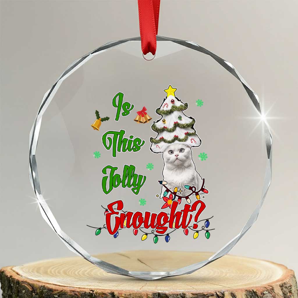 Xmas Cat Crystal Glass Ornament Is This Jolly Enough TS09 Transparent Glass 3'' Circle Print Your Wear