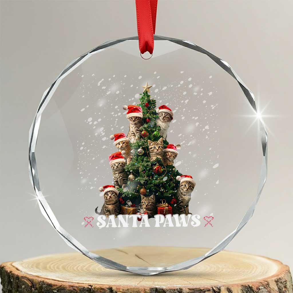 Xmas Cat Crystal Glass Ornament Santa Paw And Claw Cats Xmas Tree TS09 Transparent Glass 3'' Circle Print Your Wear