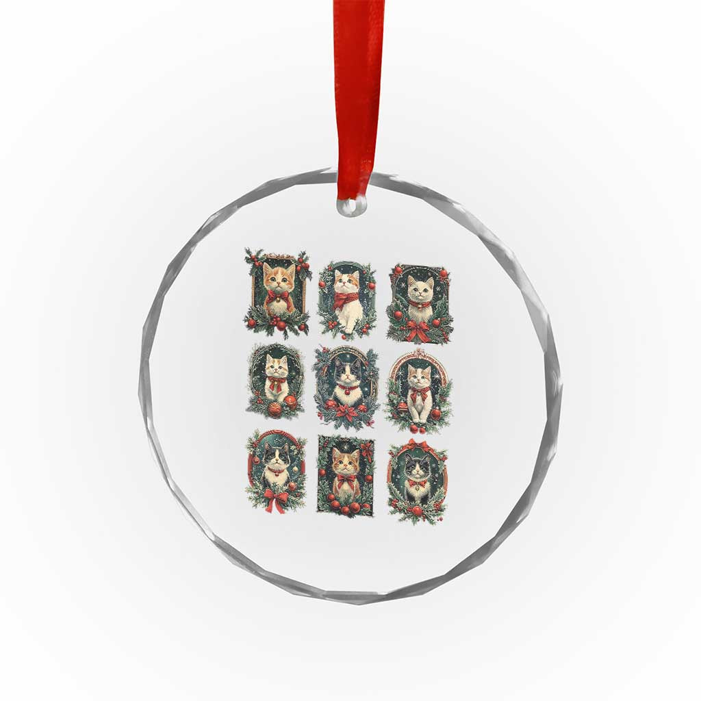 Xmas Cat Crystal Glass Ornament Vintage Kitten Victorian Holly Wreath TS09 Print Your Wear