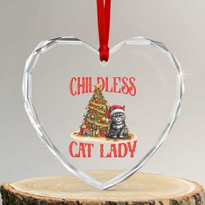 Xmas Childless Cat Lady Heart Crystal Glass Ornament Funny Cat Christmas Light Tree TS09 Transparent Glass 3'' Heart Print Your Wear