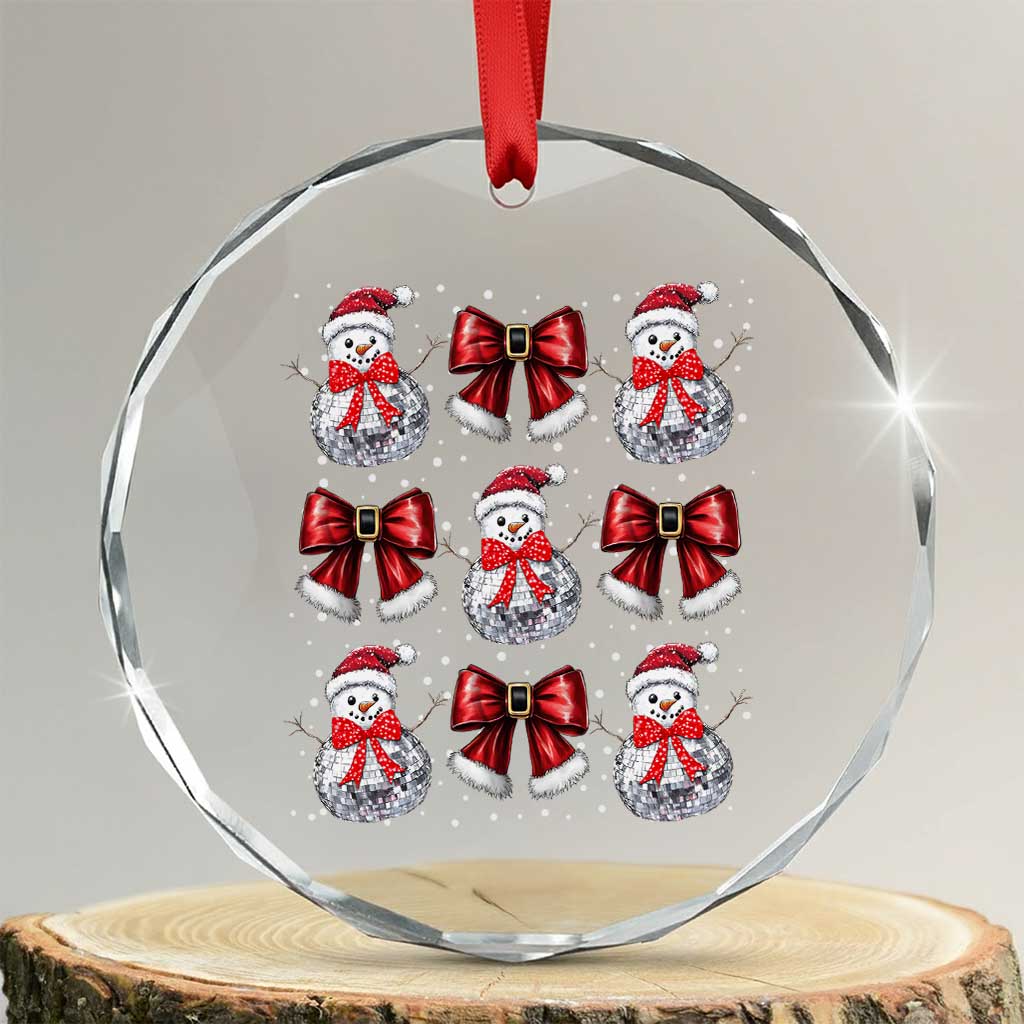 Xmas Coquette Crystal Glass Ornament Girly Xmas Disco Snowman Bow TS10 Transparent Glass 3'' Circle Print Your Wear