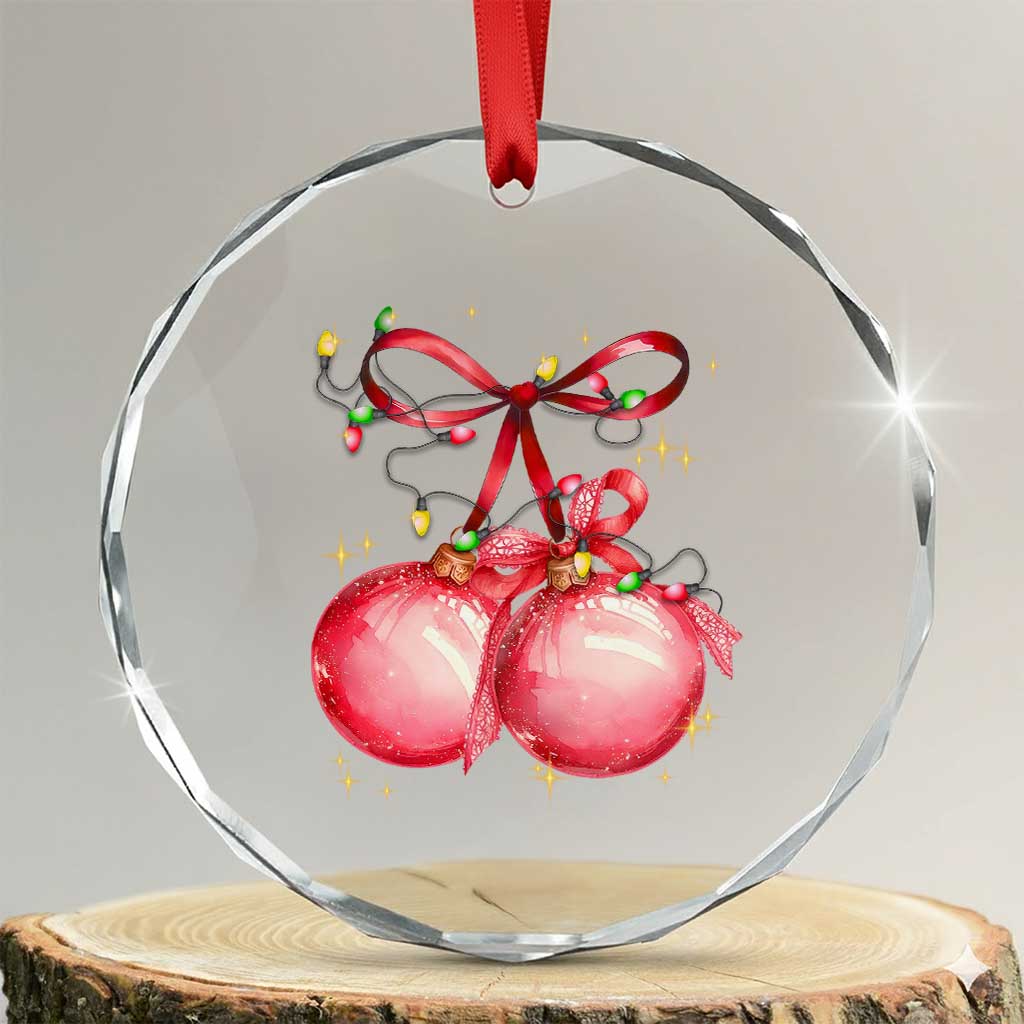Xmas Coquette Pink Baubles Bow Crystal Glass Ornament TS11 Transparent Glass 3'' Circle Print Your Wear