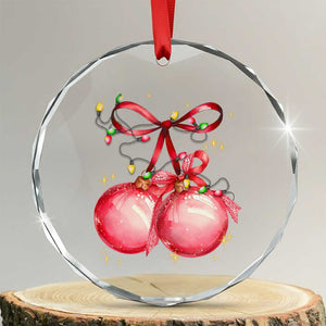 Xmas Coquette Pink Baubles Bow Crystal Glass Ornament TS11 Transparent Glass 3'' Circle Print Your Wear