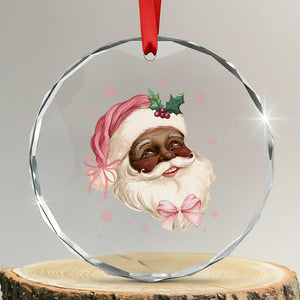 Xmas Coquette Pink Black Santa Bow Crystal Glass Ornament TS11 Transparent Glass 3'' Circle Print Your Wear