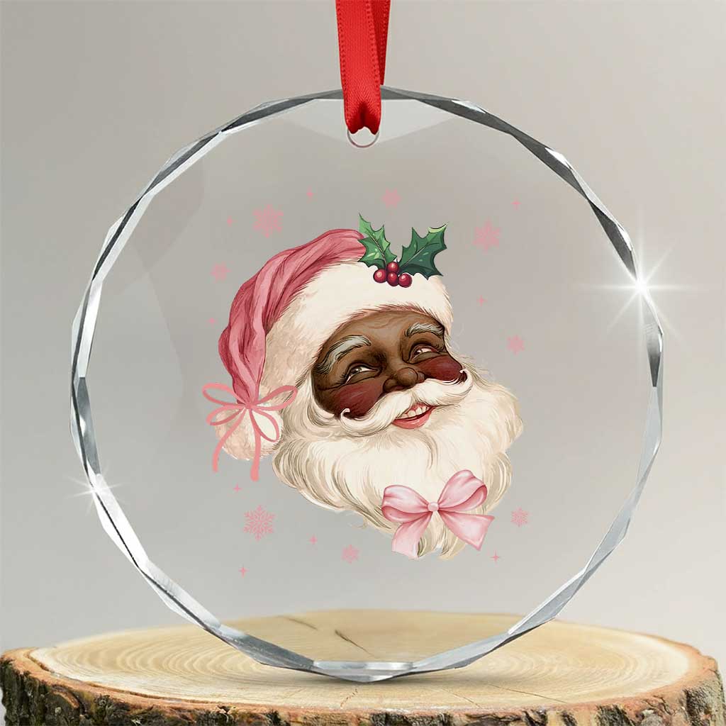 Xmas Coquette Pink Black Santa Bow Crystal Glass Ornament TS11 Transparent Glass 3'' Circle Print Your Wear