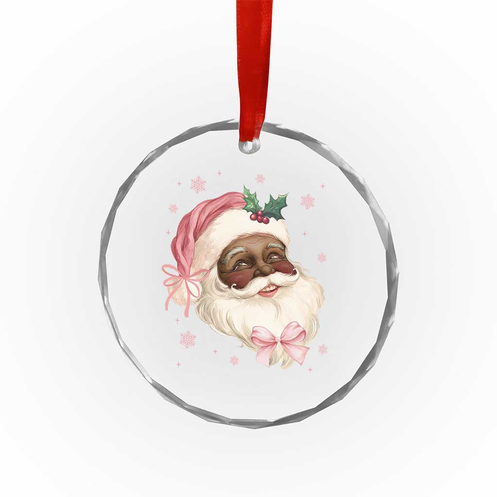 Xmas Coquette Pink Black Santa Bow Crystal Glass Ornament TS11 Print Your Wear