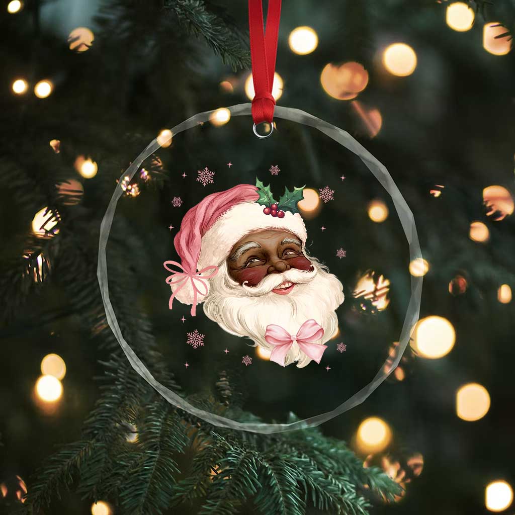 Xmas Coquette Pink Black Santa Bow Crystal Glass Ornament TS11 Print Your Wear