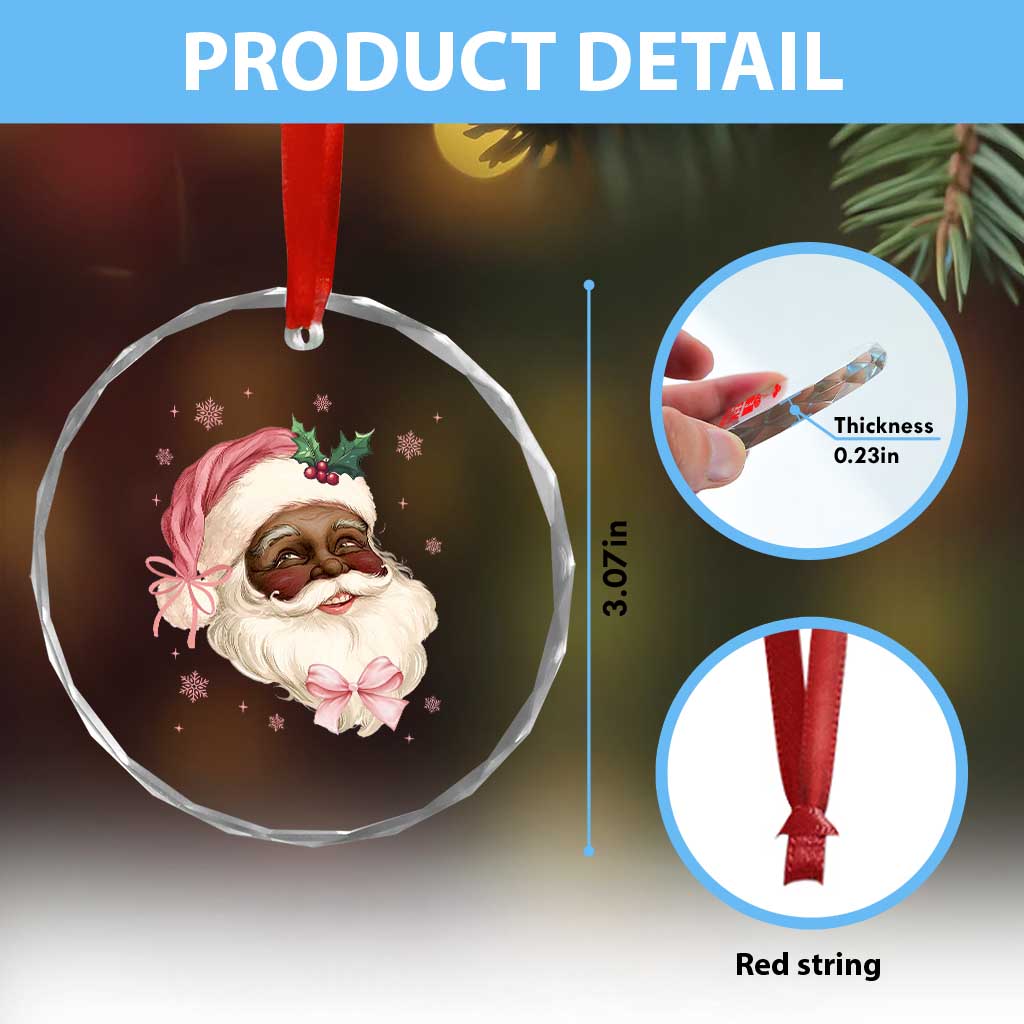 Xmas Coquette Pink Black Santa Bow Crystal Glass Ornament TS11 Print Your Wear