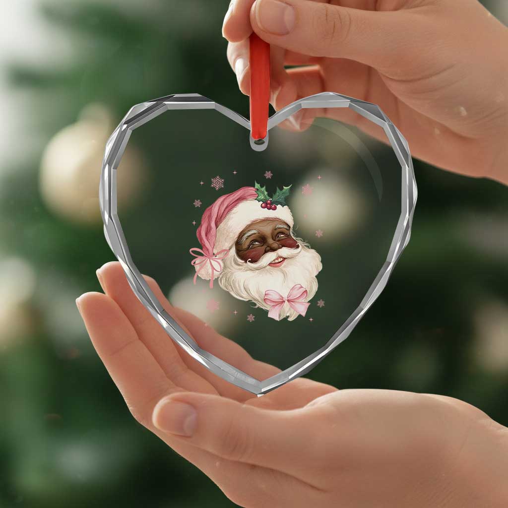 Xmas Coquette Pink Black Santa Bow Heart Crystal Glass Ornament TS11 Print Your Wear