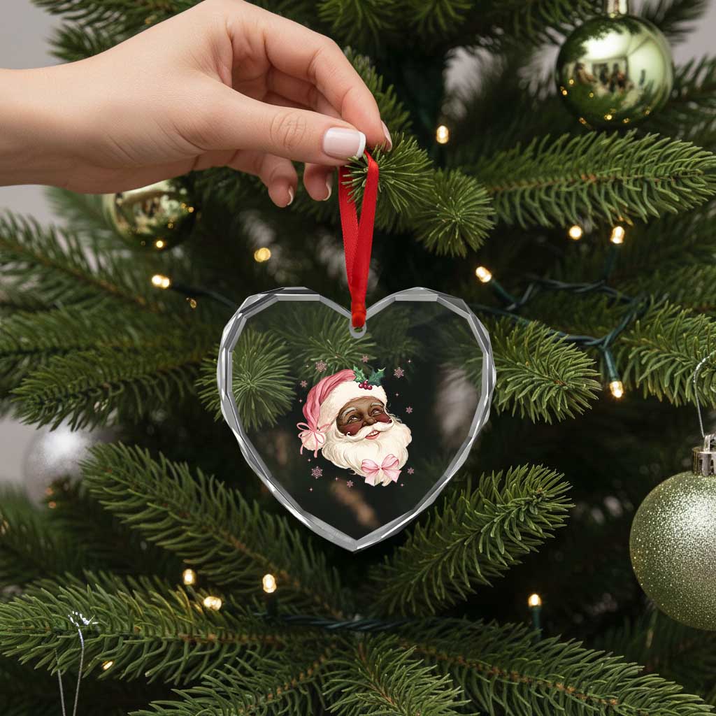 Xmas Coquette Pink Black Santa Bow Heart Crystal Glass Ornament TS11 Print Your Wear