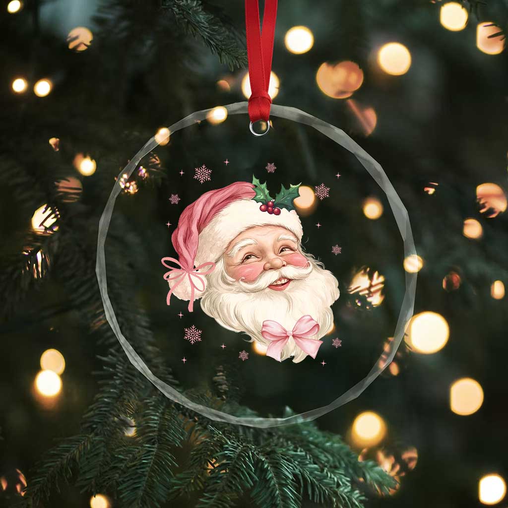 Xmas Coquette Pink Santa Bow Crystal Glass Ornament TS11 Print Your Wear