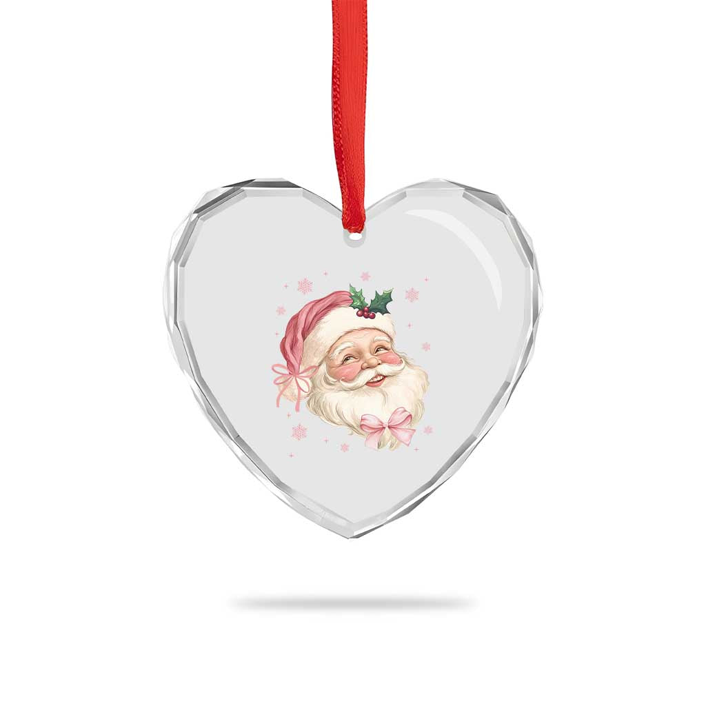Xmas Coquette Pink Santa Bow Heart Crystal Glass Ornament TS11 Print Your Wear