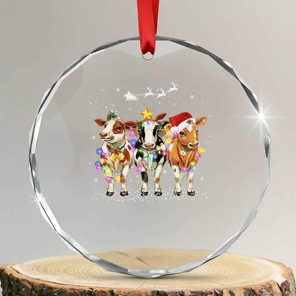 Xmas Cow Crystal Glass Ornament Cow Lover Xmas Gifts TS10 Transparent Glass 3'' Circle Print Your Wear