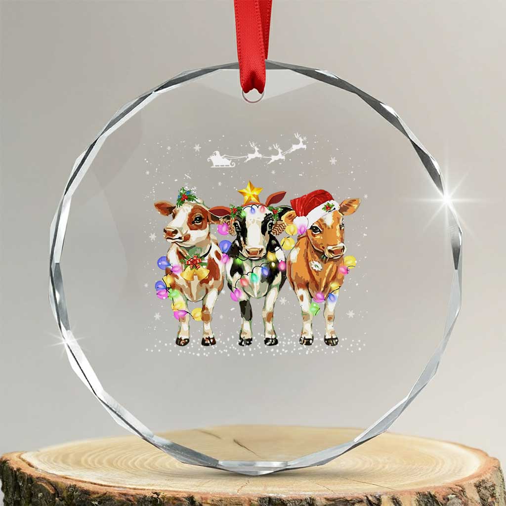 Xmas Cow Crystal Glass Ornament Cow Lover Xmas Gifts TS10 Transparent Glass 3'' Circle Print Your Wear