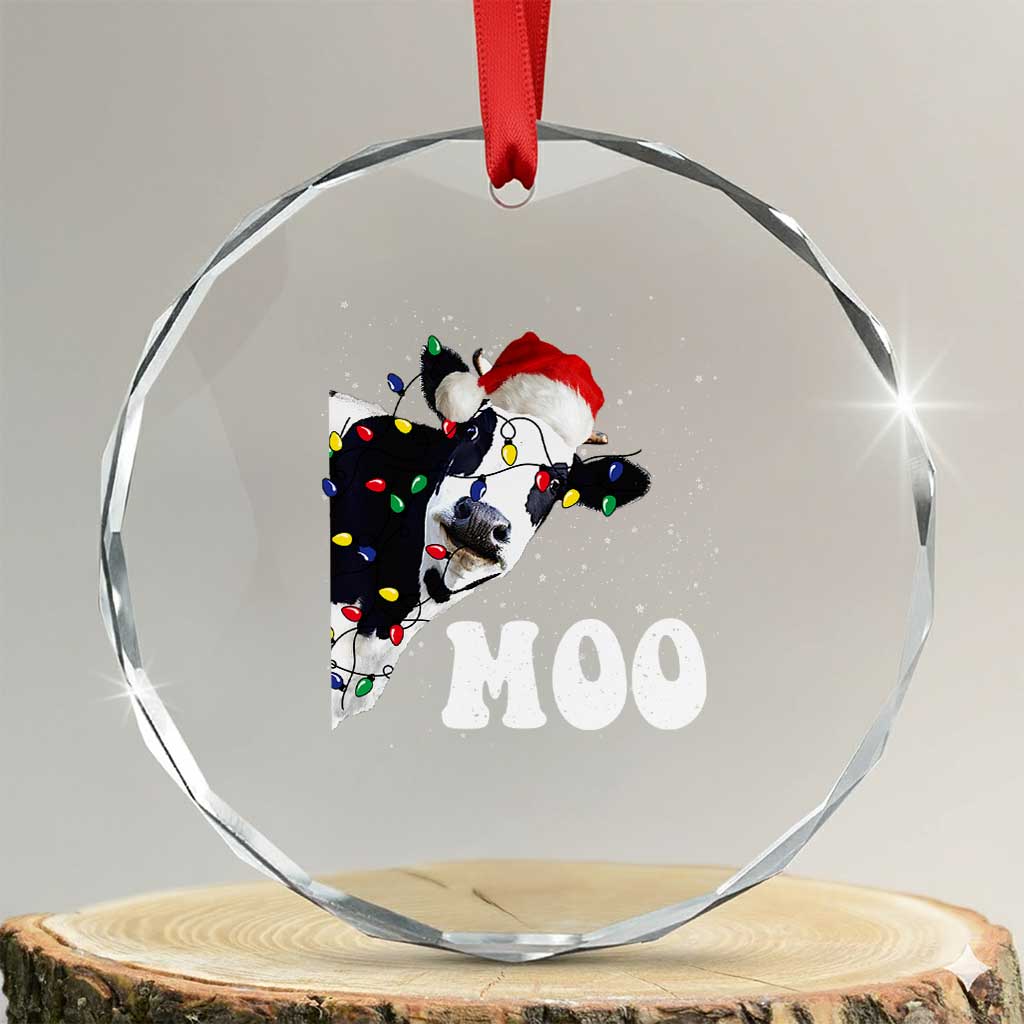 Xmas Cow Crystal Glass Ornament Funny Cow Lover Xmas Gift Farm TS10 Transparent Glass 3'' Circle Print Your Wear