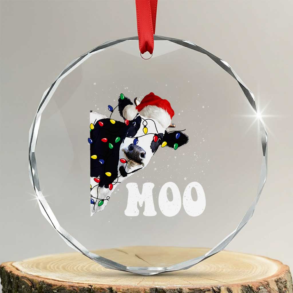 Xmas Cow Crystal Glass Ornament Funny Cow Lover Xmas Gift Farm TS10 Transparent Glass 3'' Circle Print Your Wear