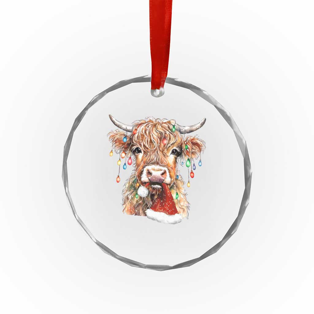 Xmas Cow Crystal Glass Ornament Highland Cow Lights Santa Hats Farm Xmas TS10 Print Your Wear