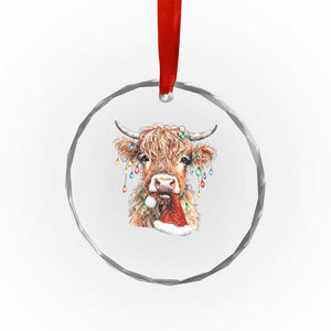 Xmas Cow Crystal Glass Ornament Highland Cow Lights Santa Hats Farm Xmas TS10 Print Your Wear
