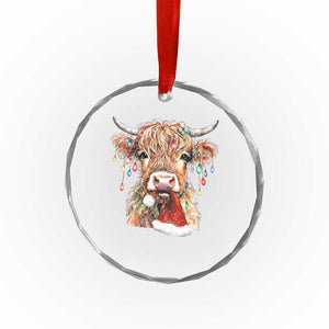 Xmas Cow Crystal Glass Ornament Highland Cow Lights Santa Hats Farm Xmas TS10 Print Your Wear