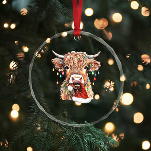 Xmas Cow Crystal Glass Ornament Highland Cow Lights Santa Hats Farm Xmas TS10 Print Your Wear