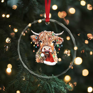 Xmas Cow Crystal Glass Ornament Highland Cow Lights Santa Hats Farm Xmas TS10 Print Your Wear