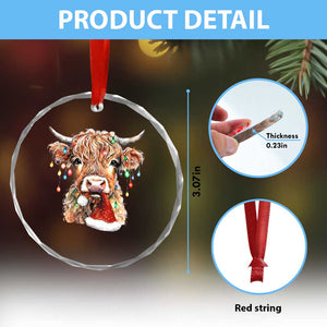 Xmas Cow Crystal Glass Ornament Highland Cow Lights Santa Hats Farm Xmas TS10 Print Your Wear