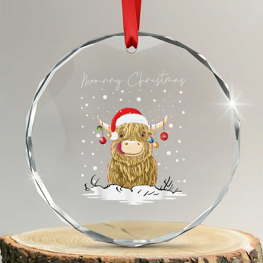 Xmas Cow Crystal Glass Ornament Scottish Highland Cow Moo-rry Christmas TS10 Transparent Glass 3'' Circle Print Your Wear