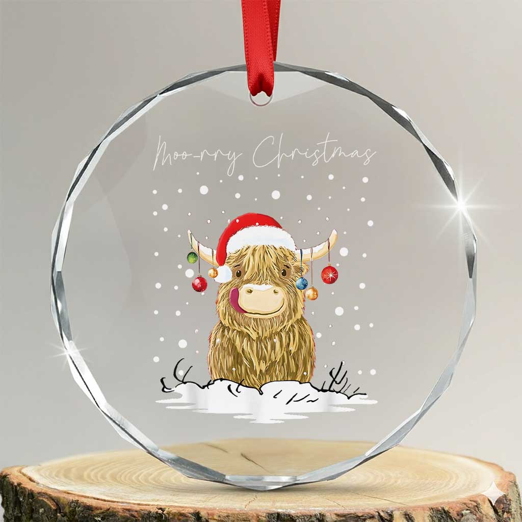 Xmas Cow Crystal Glass Ornament Scottish Highland Cow Moo-rry Christmas - Print Your Wear