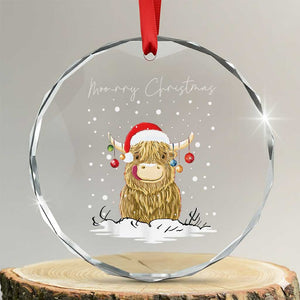 Xmas Cow Crystal Glass Ornament Scottish Highland Cow Moo-rry Christmas - Print Your Wear