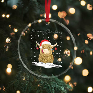 Xmas Cow Crystal Glass Ornament Scottish Highland Cow Moo-rry Christmas - Print Your Wear