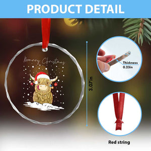 Xmas Cow Crystal Glass Ornament Scottish Highland Cow Moo-rry Christmas - Print Your Wear