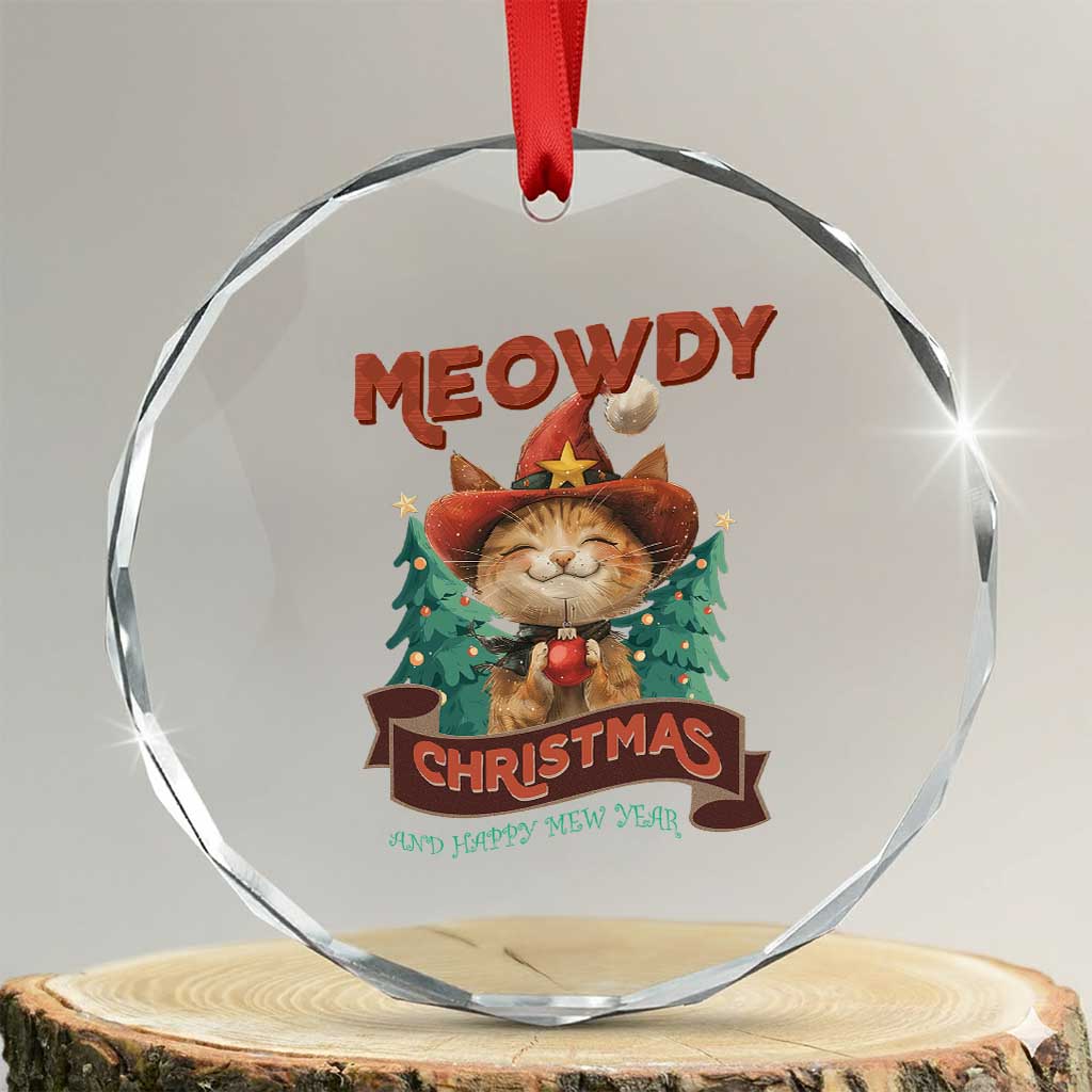 Xmas Cowboy Cat Crystal Glass Ornament Meowdy Christmas And Happy Mew Year TS09 Transparent Glass 3'' Circle Print Your Wear
