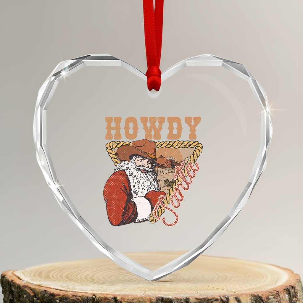 Xmas Cowboy Santa Heart Crystal Glass Ornament Howdy Santa Vintage Western TS09 Transparent Glass 3'' Heart Print Your Wear