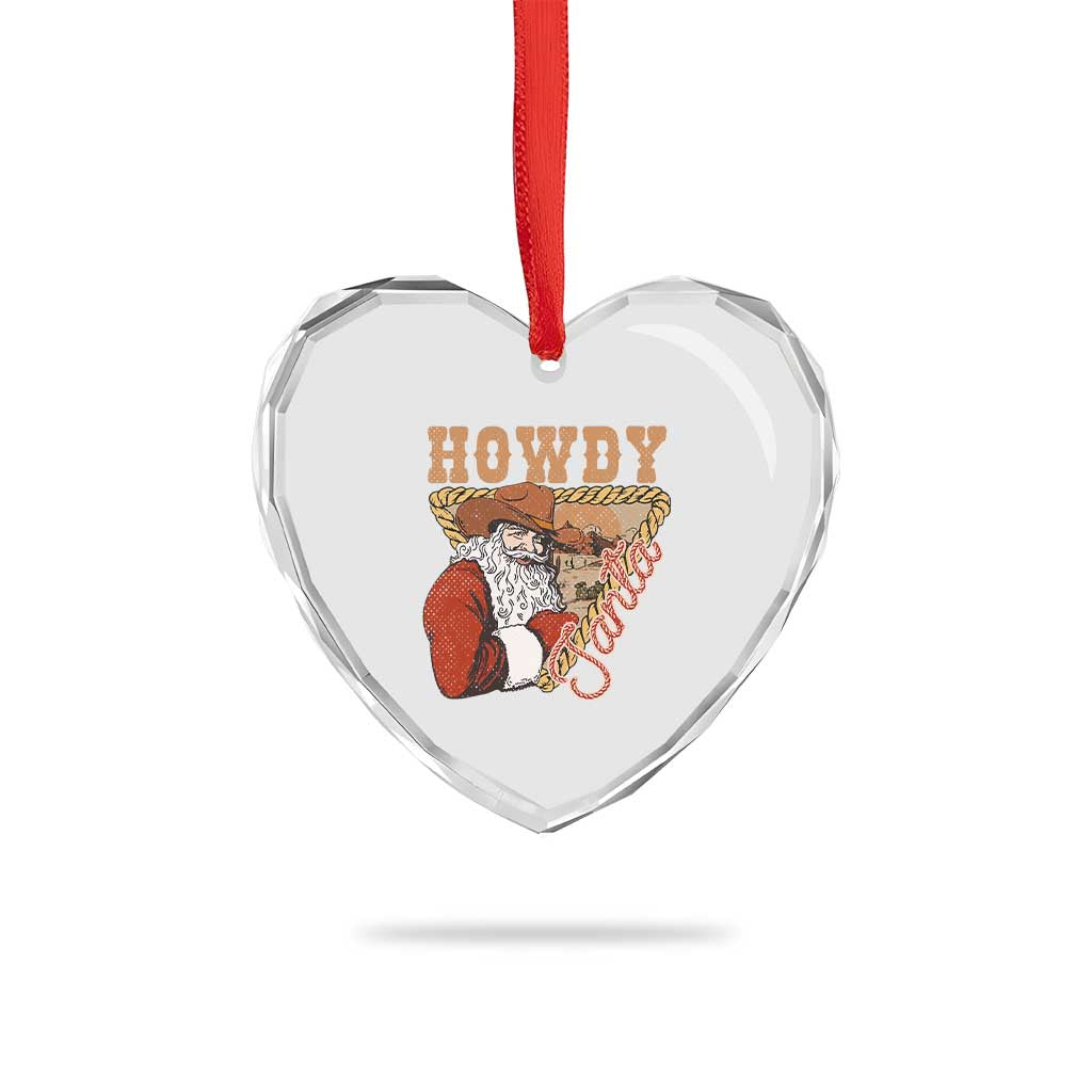 Xmas Cowboy Santa Heart Crystal Glass Ornament Howdy Santa Vintage Western TS09 Print Your Wear