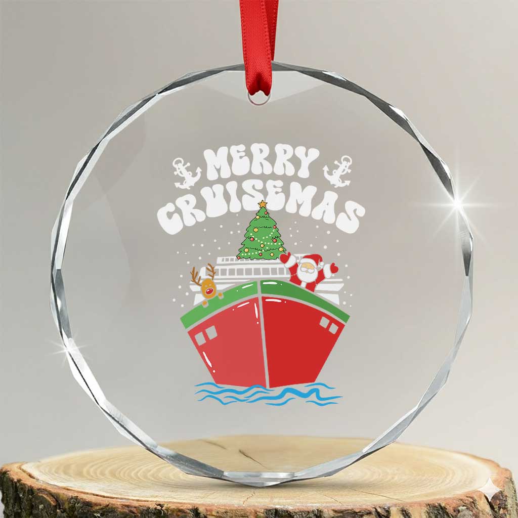 Xmas Cruising Crystal Glass Ornament Family Christmas Holiday Santa Reindeer Cruise Ship TS09 Transparent Glass 3'' Circle Print Your Wear