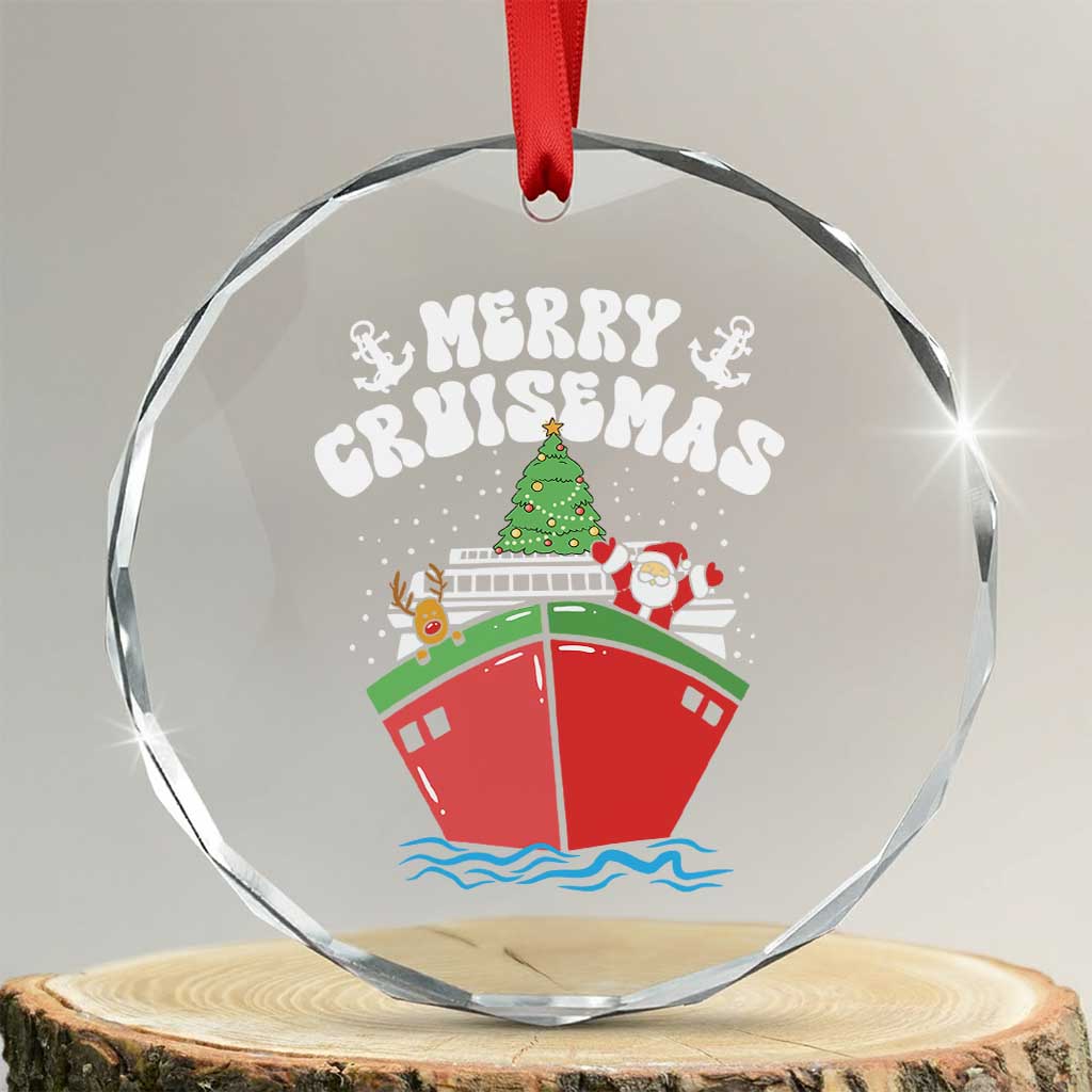 Xmas Cruising Crystal Glass Ornament Family Christmas Holiday Santa Reindeer Cruise Ship TS09 Transparent Glass 3'' Circle Print Your Wear