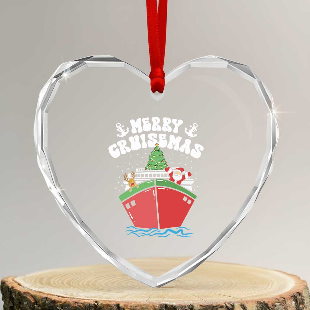 Xmas Cruising Heart Crystal Glass Ornament Family Christmas Holiday Santa Reindeer Cruise Ship TS09 Transparent Glass 3'' Heart Print Your Wear