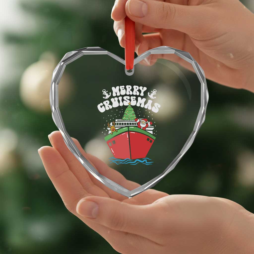 Xmas Cruising Heart Crystal Glass Ornament Family Christmas Holiday Santa Reindeer Cruise Ship TS09 Print Your Wear
