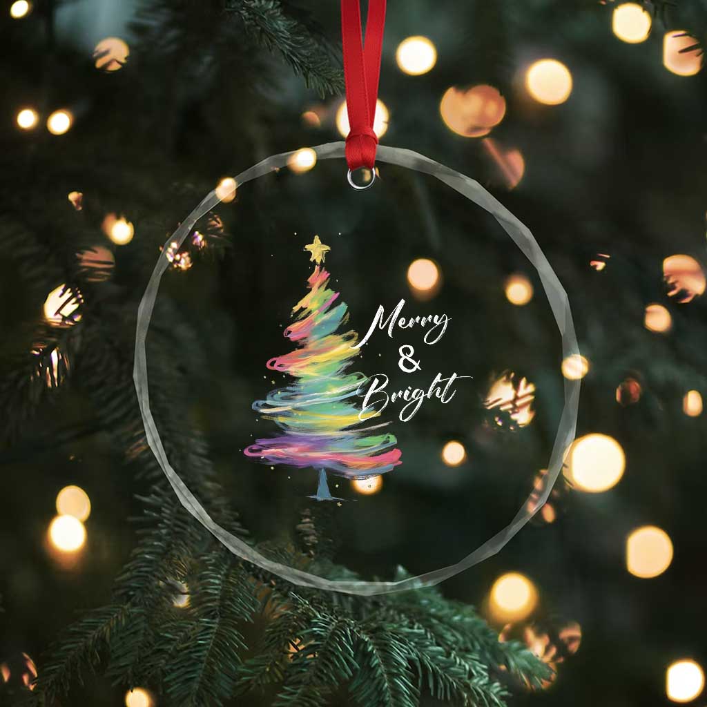 Xmas Crystal Glass Ornament Merry And Bright Colorful Xmas Tree TS11 Print Your Wear