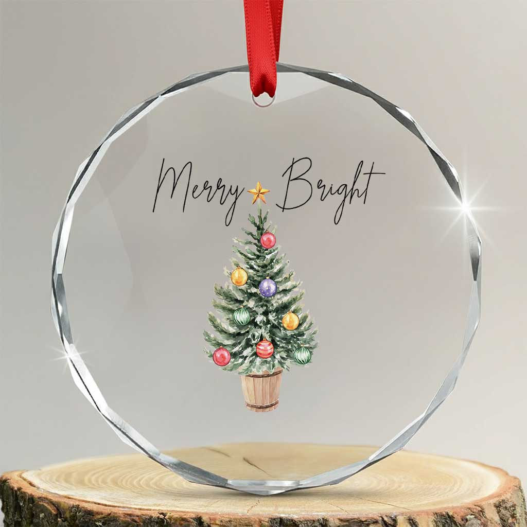 Xmas Crystal Glass Ornament Merry And Bright Retro Xmas Tree TS11 Transparent Glass 3'' Circle Print Your Wear