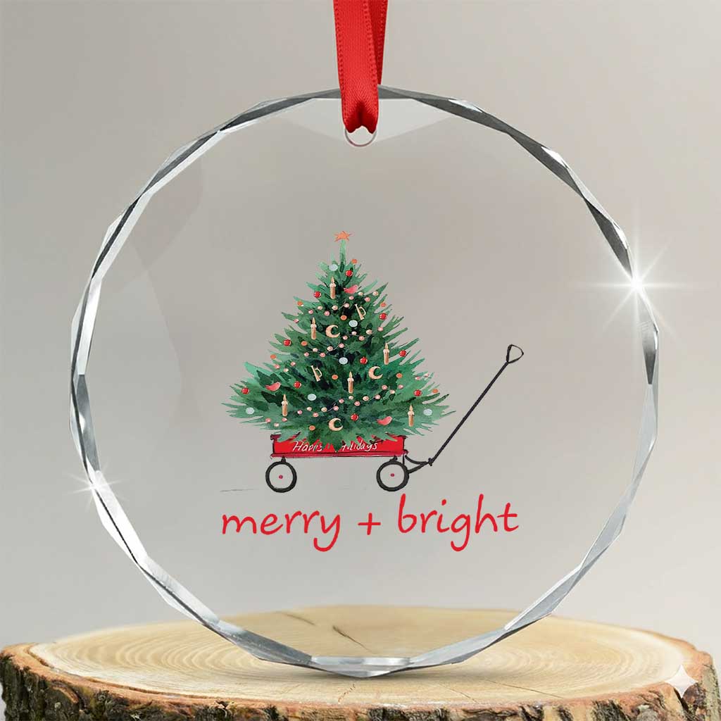 Xmas Crystal Glass Ornament Merry And Bright Retro Xmas Tree Wagon TS11 Transparent Glass 3'' Circle Print Your Wear