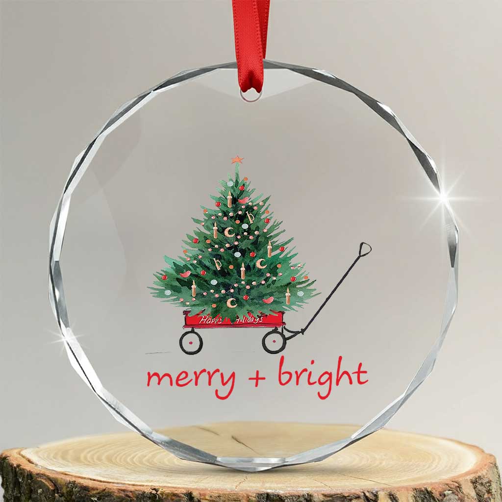 Xmas Crystal Glass Ornament Merry And Bright Retro Xmas Tree Wagon TS11 Transparent Glass 3'' Circle Print Your Wear