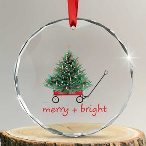 Xmas Crystal Glass Ornament Merry And Bright Retro Xmas Tree Wagon TS11 Transparent Glass 3'' Circle Print Your Wear