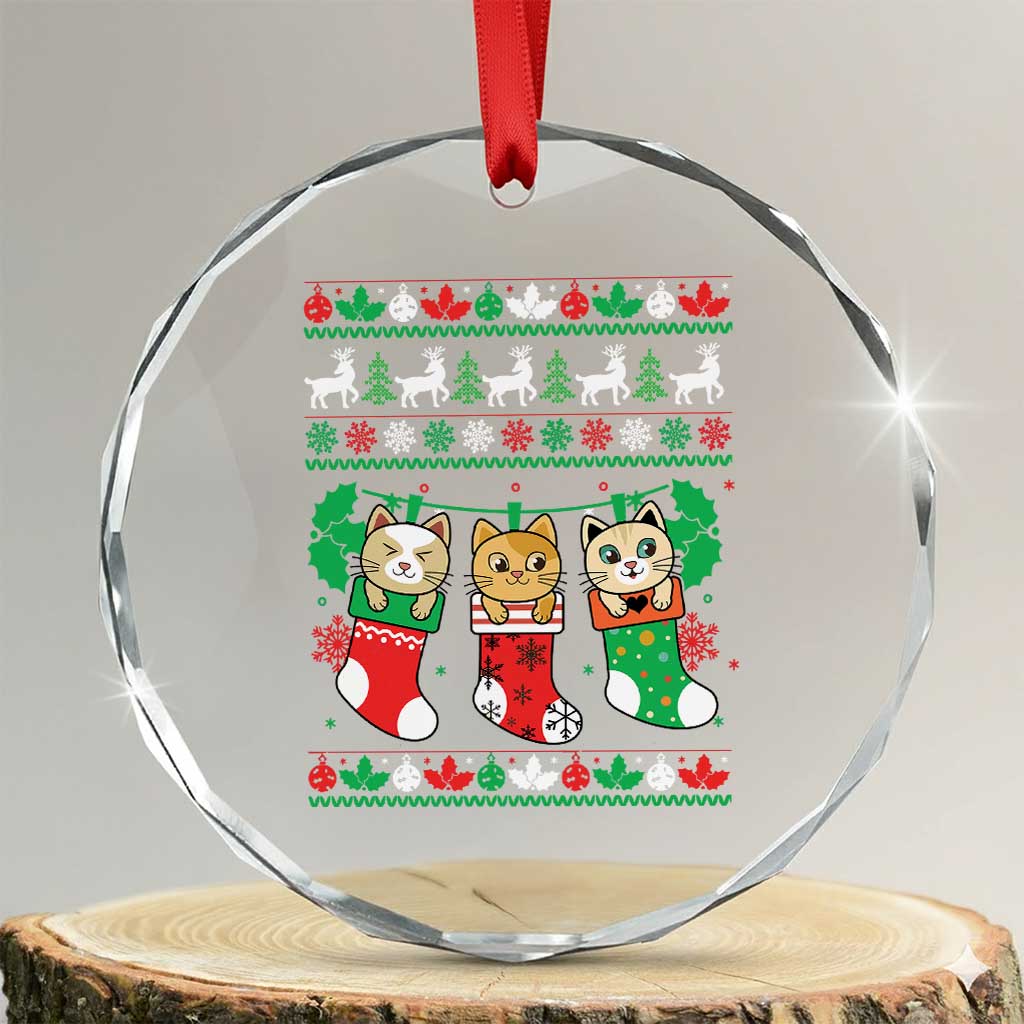 Xmas Cute Cat In Sock Merry Catmas Crystal Glass Ornament TS09 Transparent Glass 3'' Circle Print Your Wear
