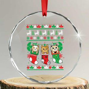 Xmas Cute Cat In Sock Merry Catmas Crystal Glass Ornament TS09 Transparent Glass 3'' Circle Print Your Wear