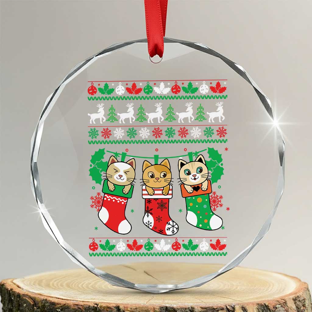 Xmas Cute Cat In Sock Merry Catmas Crystal Glass Ornament TS09 Transparent Glass 3'' Circle Print Your Wear