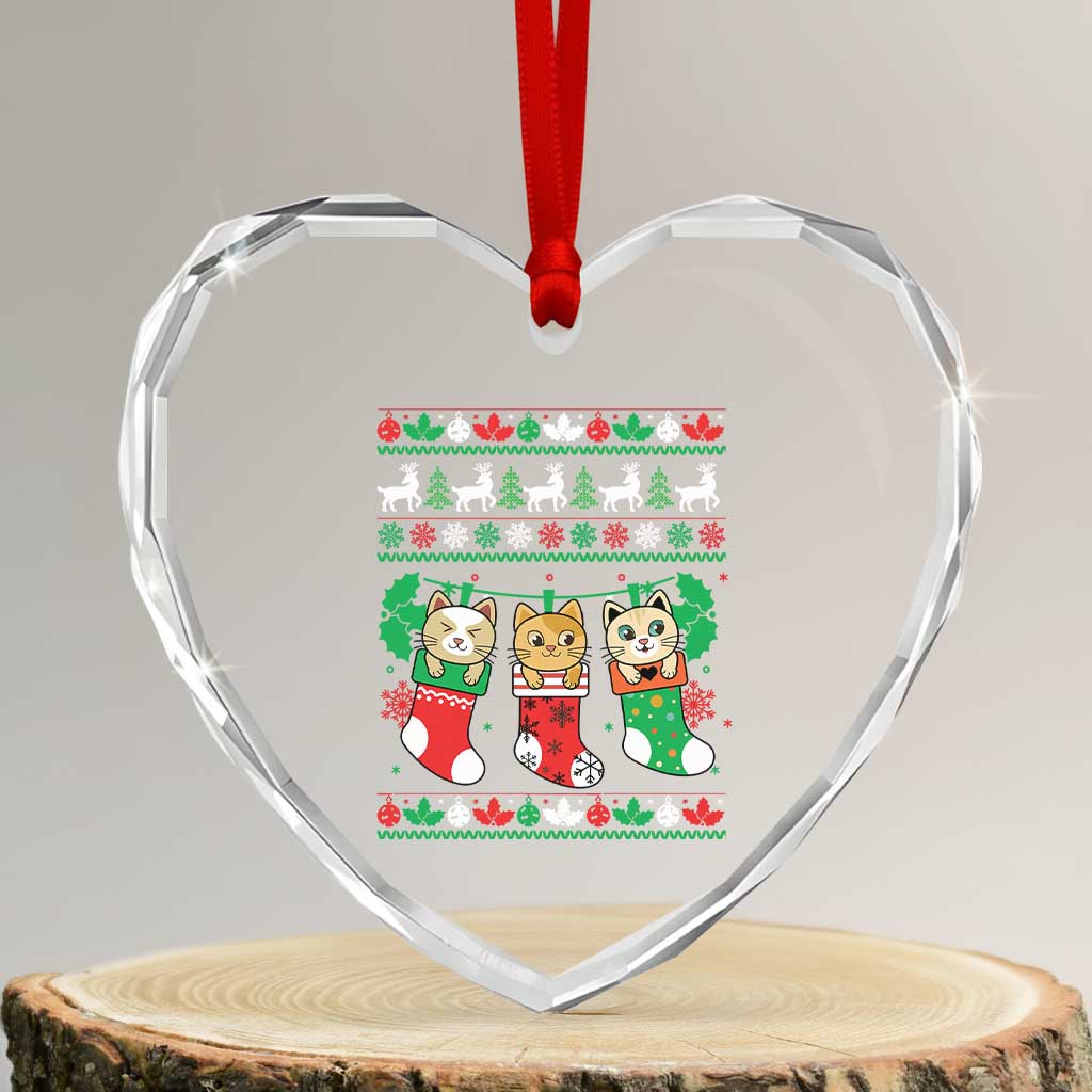 Xmas Cute Cat In Sock Merry Catmas Heart Crystal Glass Ornament TS09 Transparent Glass 3'' Heart Print Your Wear